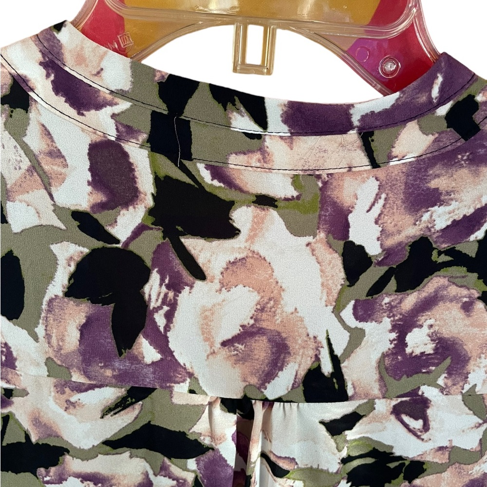 Simply Vera Vera Wang Long Sleeve V Neck 4 Button Popover Floral Blouse Large - Picture 12 of 14